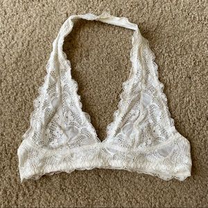 Free People White Floral Lace Halter Bralette, XS